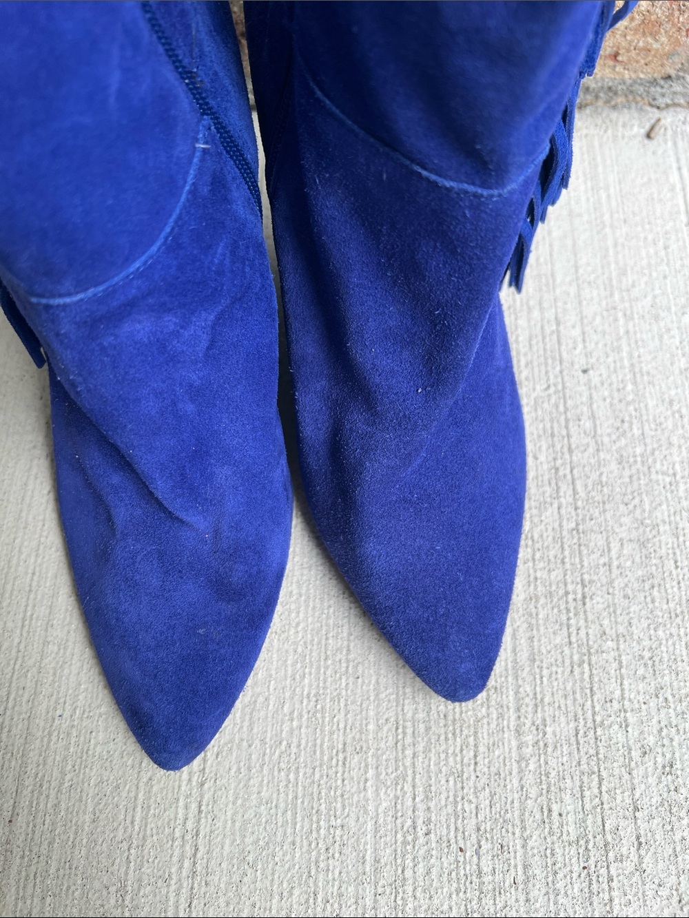 Betsey Johnson Zohara Royal Blue Suede Fringe Boho Knee Boots Size 8.5 - Picture 7 of 13